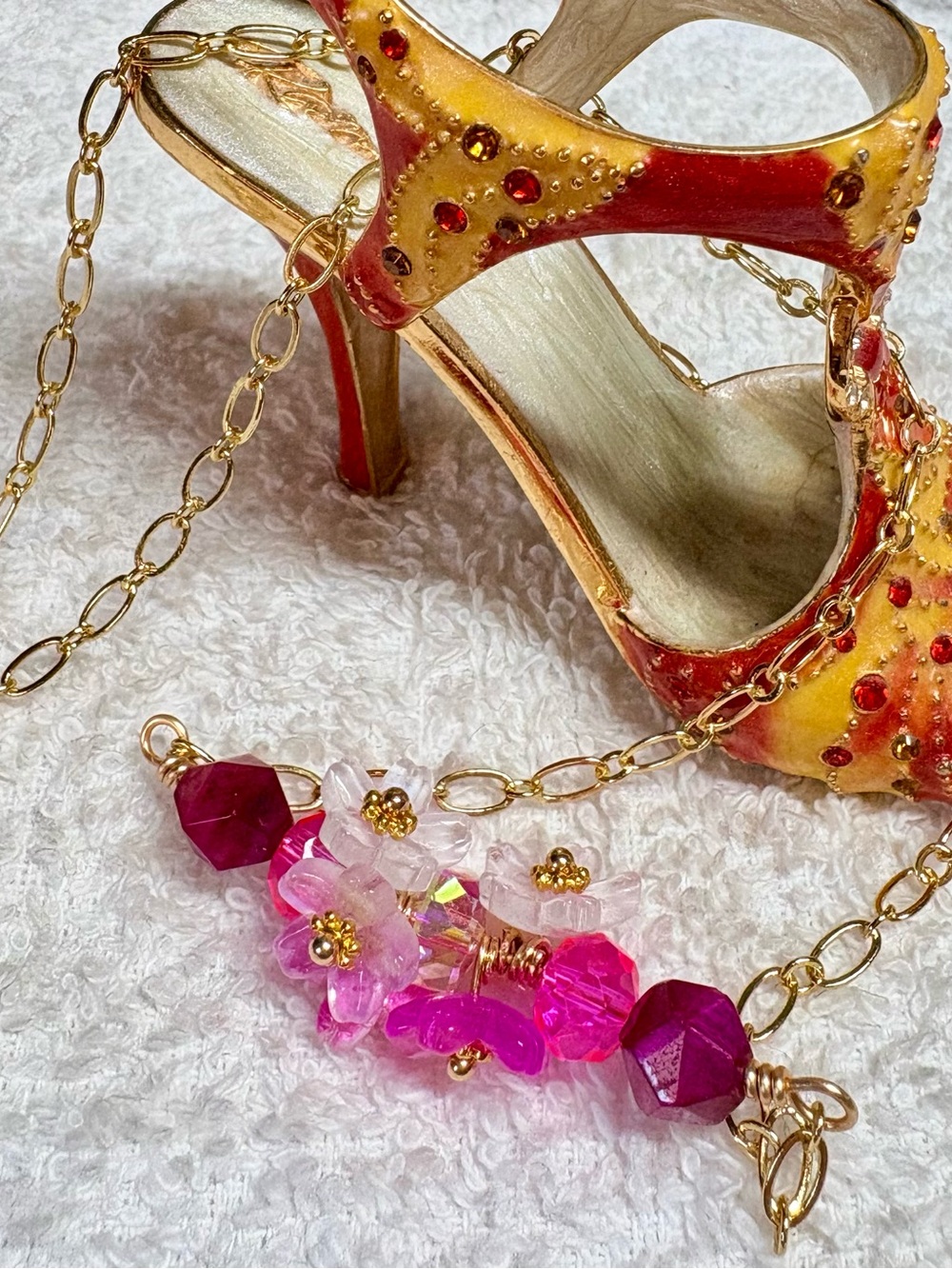 Handcrafted Pink Floral Crystal Necklace by BlingbyMandy